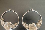 Lovely large costume silver tone hoop earrings Free postage