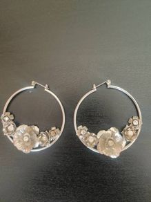 Lovely large costume silver tone hoop earrings Free postage
