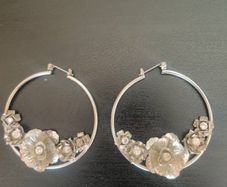 Lovely large costume silver tone hoop earrings Free postage