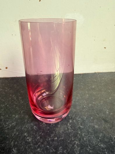 Vintage 1980's Bohemia Henry Marchant Pink Glass High Ball Set
