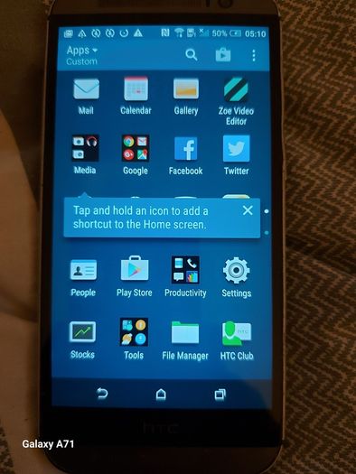 HTC One-M8, 1.8GB Ram, 16GB HDD, O2 network I think, working fine, Does show wear