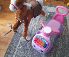Rocking hors  and ride on car. Both for 10e