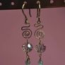 Handmade Brass Drops, Wire Swirl Jewelry, Pink Crystal Bead Dangles, Boho Ear Hooks Image 2