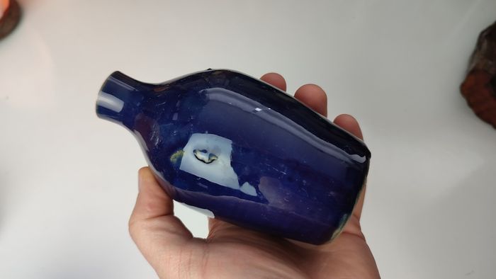 272 - Vintage 1950s Cobalt Blue Glazed Stoneware Decorative Collectible Display Furniture Cream Bottle