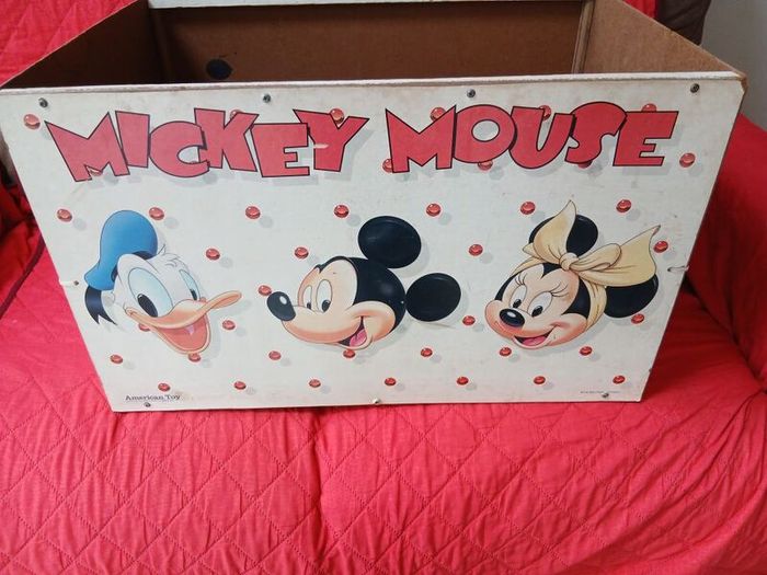 Vintage American Toy Mickey Mouse Wooden Toy Chest / Storage Box