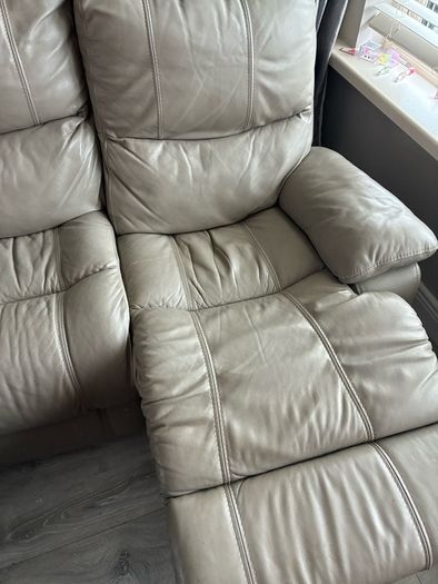 3 + 1 seater taupe grey leather sofa.