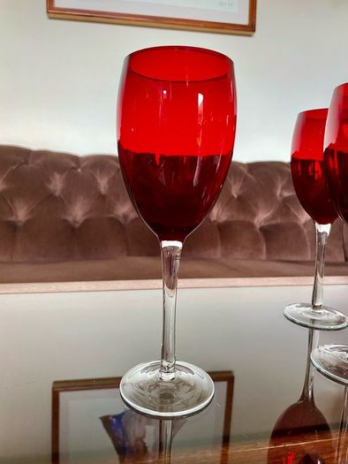 Vintage Italian Hand Blown Ruby Red Wine or Water Goblets 23 cm Tall