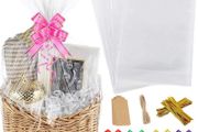 20Pcs Cellophane Basket Bags, 14X20in Clear Hamper Wrap Bag with Pull Bow Blank Hangtag &amp; Twist Ties, Large Present Bags Set for Gift Packaging Arts Crafts Toys Fruit Christmas Making (FREE POSTAGE)