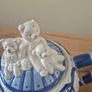 Blue and white ceramic teapot with quartz clock Image 3