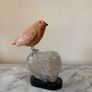 Hand-Carved Gemstone European Robin on Polished Quartz Base Image 4