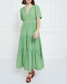 Gallery apple green tiered maxi dress size UK 12