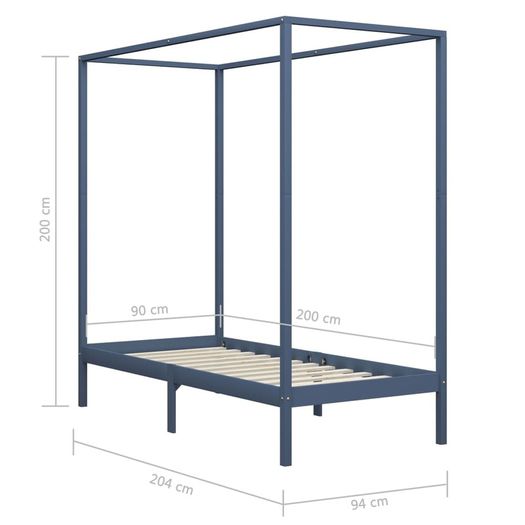 Canopy Bed Frame Grey Solid Pine Wood 90x200 cm