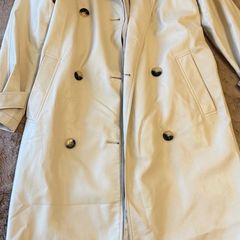 Stradivarius Faux Leather Ivory Trench Coat - Size S, but fits mine M/L (EU 36-38)