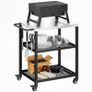 3-Tier Mobile Barbecue Cart with Wheels and Brake Stainless Steel Worktop Adjustable Shelf Hooks Black Image 3