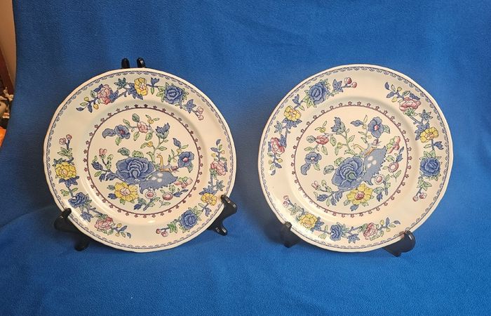2 beautiful Masons Ironstone dinner plates in the "Regency" pattern, England, c. 1940-1950.