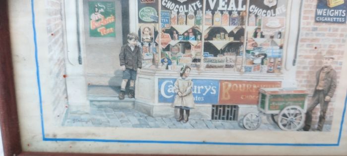 Old advertising shop front picture print ,different brands for sale, in the shop,nice for any home bar or man cave pub restaurant etc,,buyer collects thank you,, rather buyer collects with the glass ,sold as is ,,see pictures for condition