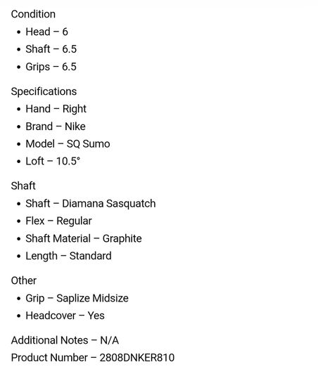 Nike SQ Sumo Driver / 10.5 Degree / Diamana Sasquatch Regular