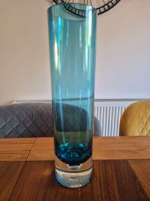 blue glass tall vase