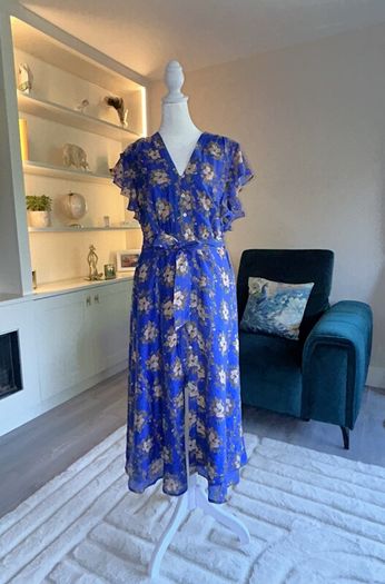 Ladies Blue Short Sleeve Floral Dress from Monsoon