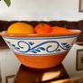 Hand Painted Large Terra Cotta Blue and White Bowl for Salad Pasta Fruits Image 9