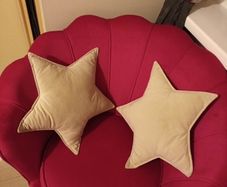 2 cream star shaped velvet cushions