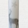 Winter christmas decorative white candle with grey deer reindeer Xmas table home decor Xmas eve gift advent scandinavian style tree wood star Image 3