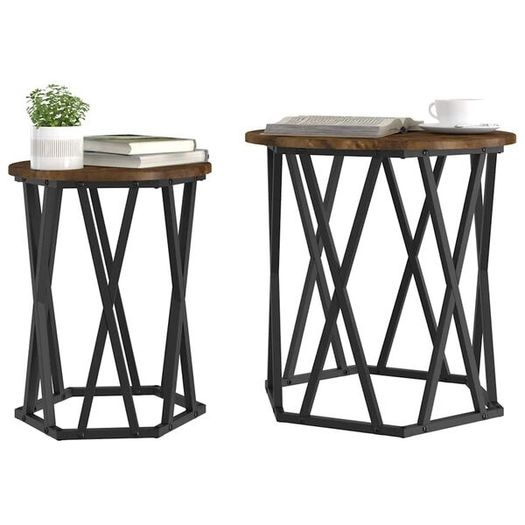 Coffee Table 2 pcs Smoked Oak Engineered Wood and Steel