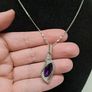 Silver Tone Necklace with Purple Crystal Pendant Image 3