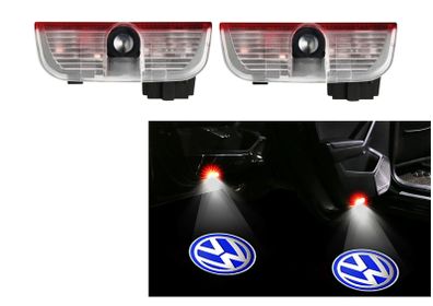 2x Blue Volkswagen Logo LED Car Door Projector Decor Lamp Welcome Lights w/Cable For VW Passat Tiguan Touareg Golf Jetta Sharan Scirocco EOS