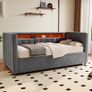 Velvet Sofa Bed 90 x 190 cm with Pull-Out Bed, USB-C Connection, LED Lighting & Storage Space - Modern Day Bed for Living Room, Guest Room & Teenager's Room (Dark Grey1) Image 7
