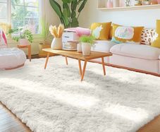 Fluffy Shaggy Rugs Living Room, Large Anti Slip Carpet, Machine Washable Soft Thick Pile Bedside Rug for Kids Bedroom, Nursery - Creme, 120 x 160 cm