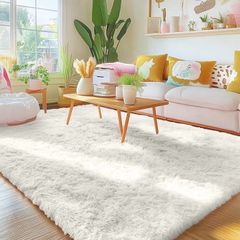 Fluffy Shaggy Rugs Living Room, Large Anti Slip Carpet, Machine Washable Soft Thick Pile Bedside Rug for Kids Bedroom, Nursery - Creme, 120 x 160 cm