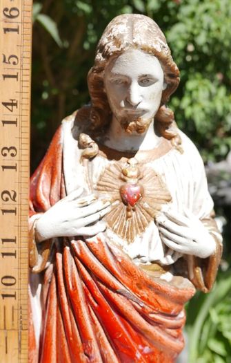Antique Sacred Heart. Statue 16 inch Plaster Heart Jesus Christ Catholic Church