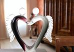 Handcrafted Glass Lovers Sculpture Angel Heart Design