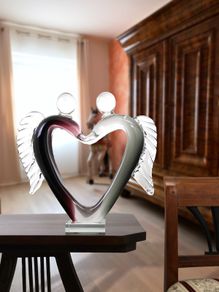 Handcrafted Glass Lovers Sculpture Angel Heart Design