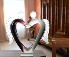 Handcrafted Glass Lovers Sculpture Angel Heart Design