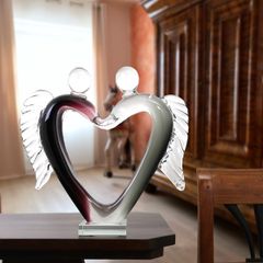 Handcrafted Glass Lovers Sculpture Angel Heart Design