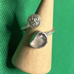 Handmade Celtic sterling silver ring with sea glass and Triskele. Size N and adjustable