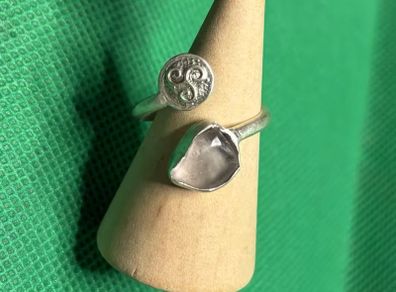 Handmade Celtic sterling silver ring with sea glass and Triskele. Size N and adjustable