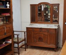 Antique French Oak Dressing Table / Vanity with Marble Top