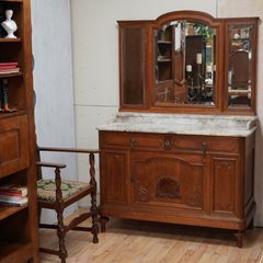 Antique French Oak Dressing Table / Vanity with Marble Top