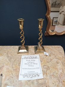 Pair Brass barley twist candlesticks 20cm high