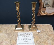 Pair Brass barley twist candlesticks 20cm high