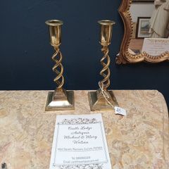 Pair Brass barley twist candlesticks 20cm high