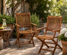 Set of 2 Wooden Folding Garden Chairs Adjustable High Back Eucalyptus