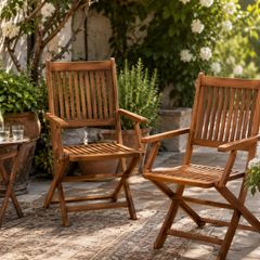 Set of 2 Wooden Folding Garden Chairs Adjustable High Back Eucalyptus