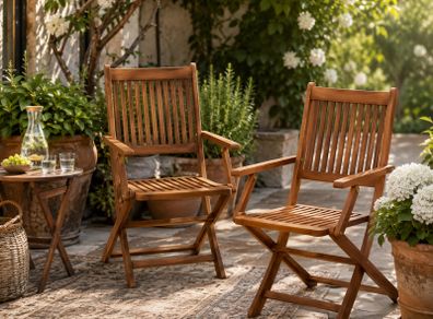 Set of 2 Wooden Folding Garden Chairs Adjustable High Back Eucalyptus