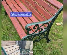 Garden Bench Cast iron fully restored seat outside outdoor garden sitting treated timber decorations, furniture patio  decking, home house cottage ignore flowers pots plants, garden statue chair  swing patio heater bbq hammock sun  farm shop gift