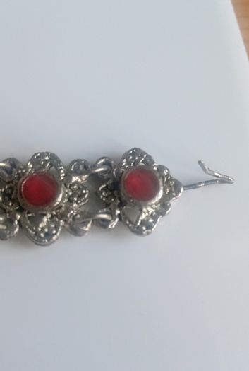 Vintage 1960s Souvenir du Maroc Hamsa Hand link bracelet red enamel