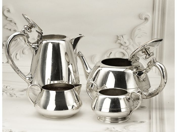 Art Deco Silver Plated Coffee Tea Service 4 Pce Walker & Hall Sheffield